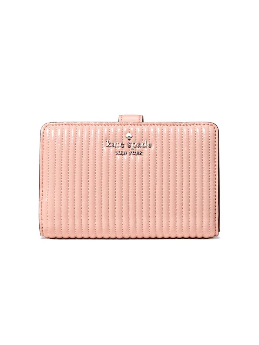 New Kate Spade Shiny Quilted Medium Bifold Wallet Patent Rose Smoke